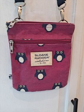 Sloane Ranger Dark Pink Navy Owl Crossbody Canvas Cotton Whimsical Minimalist